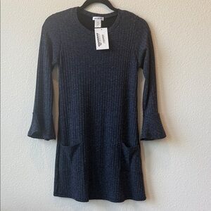 Charcoal Navy Ribbed Dress with Pockets